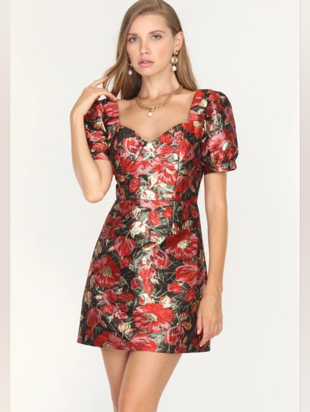 Adelyn Rae Floral Jacquard Mini Dress – Size XS – NWT